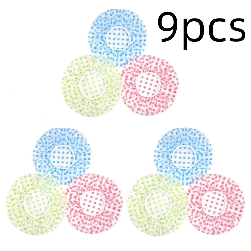 Waterproof Shower Cap Polka Dot Style Bath Hat Reusable Elastic Band Hair Caps Spa Hair Salon Supplies Bathroom Accessories
