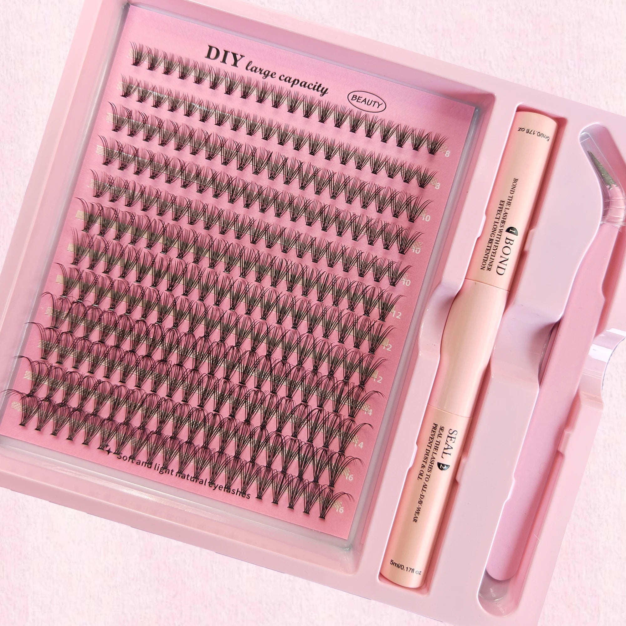 DIY Clusters Lash Kit Full Set 8-16mm Mix Bond&Seal Tweezers Lash for Self Application Makeup Individual Eyelash Extensions