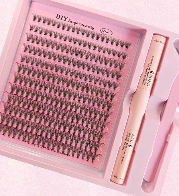 DIY Clusters Lash Kit Full Set 8-16mm Mix Bond&Seal Tweezers Lash for Self Application Makeup Individual Eyelash Extensions