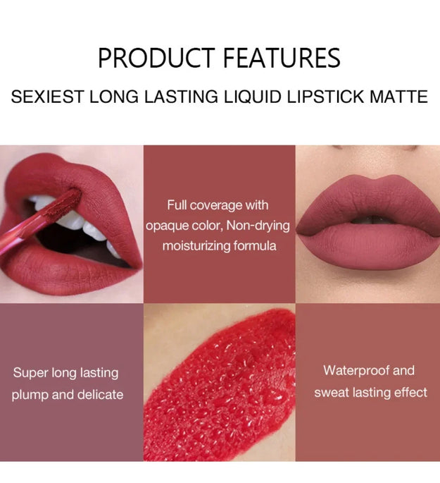 Sexy Long Lasting Velvet Matte Lip Gloss Liquid Lipstick Lip Makeup Women Beauty Red Nonstick Cup Waterproof Lip Gloss