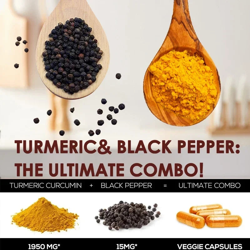Turmeric Curcumin Capsules Supplement, with BioPerine Black Pepper Extract, for Joint, Digestive & Immune Support