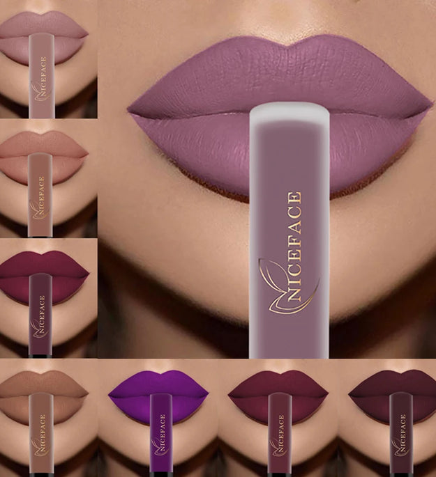 NICEFACE Nude Liquid Lipstick Ultra Matte Velvet Long Lasting Women Beauty Red Nonstick Cup Waterproof Lip Gloss Lips Cosmetics