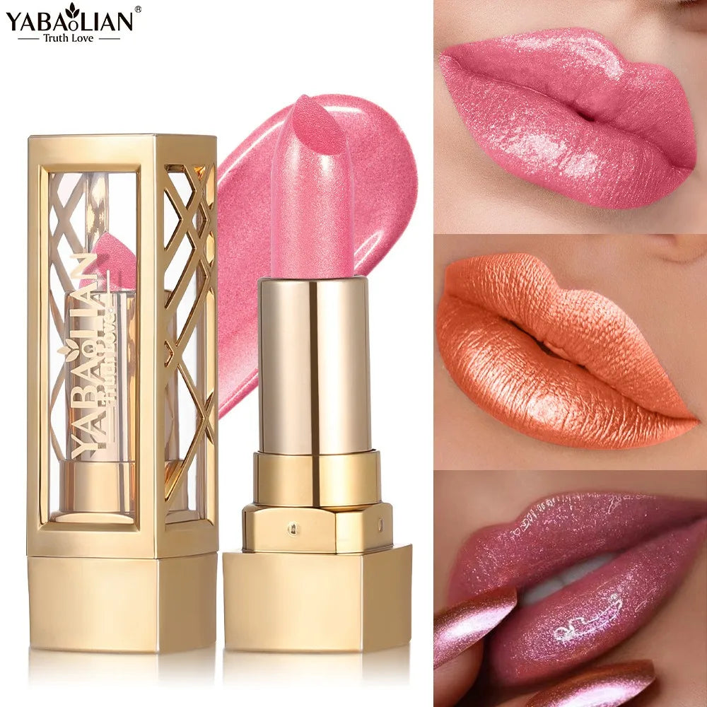 Hollow Carved Lipstick Pearlescent Glitter Velvet Shiny Red Brown Waterproof Lasting Nude Pink Luxurious Sparkling Lip Gloss