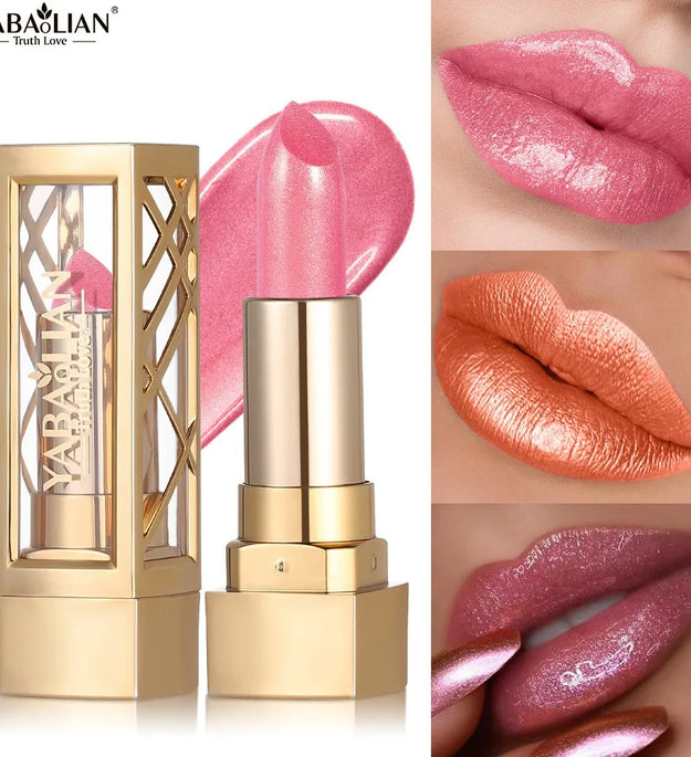 Hollow Carved Lipstick Pearlescent Glitter Velvet Shiny Red Brown Waterproof Lasting Nude Pink Luxurious Sparkling Lip Gloss