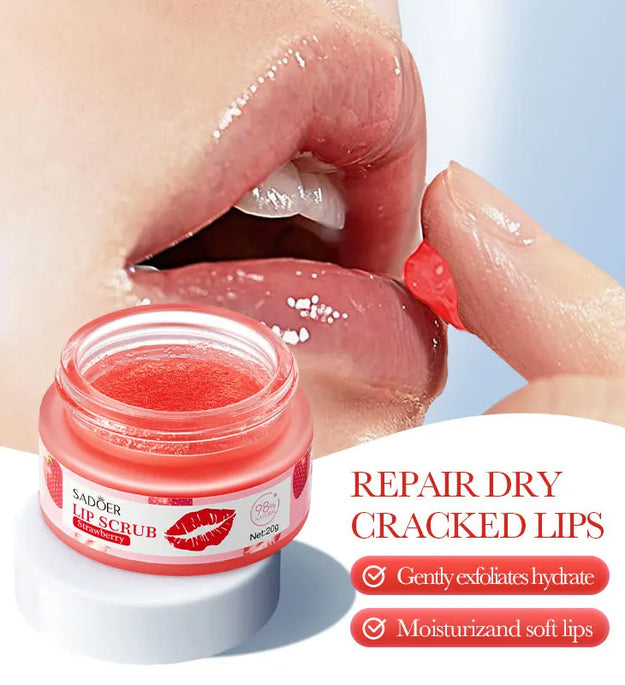 SADOER Fruit Series Strawberry Lip Scrub Dead Skin Moisturizes Brightening Lip Color, Makes Lips Pink