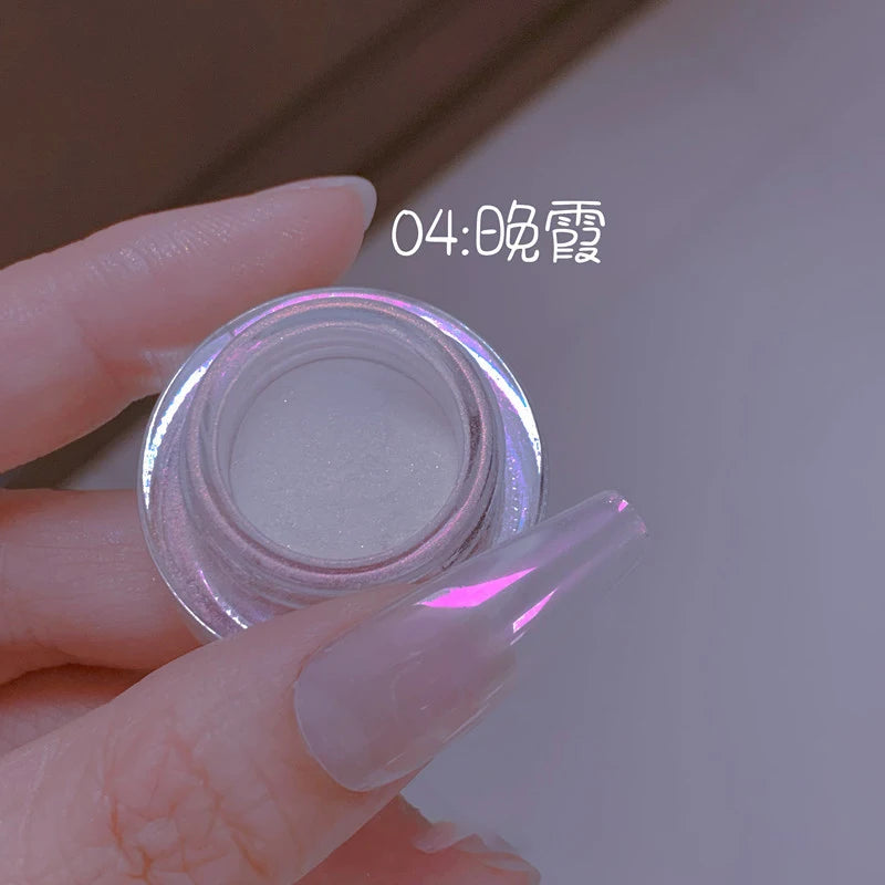 1Jars High-Gloss Plating Aurora Mirror Nail Powder Net0.5g Moonlight Pearl White Rubbing Powder Super-Shiny Manicure Chrome Dust