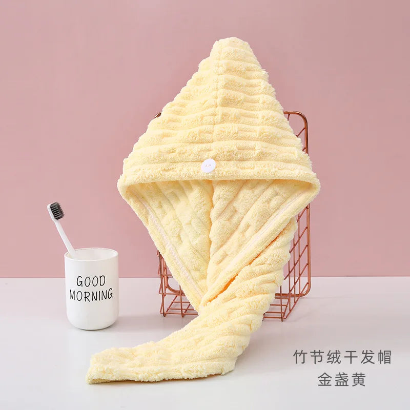 1Pcs Microfiber Quick-dry Hair Towel Cap with Button Super Absorption Bath Hat Fast Drying Hair Drying Wrap Hat Towel for Women