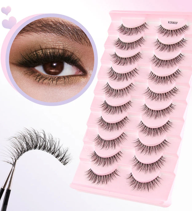 YSDO Natural Mink Eyelashes 3/6/10 Pairs Wispy Faux 3D Mink Lashes Short Fluffy Half False Eyelash Makeup Tools Cat Eye Lashes