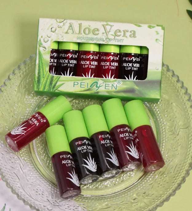 6 Color Lip Tint Stain Set Plumping Liquid Lipstick Aloe Vera Watery Lip Stain Lip Gloss Multi-use Moisturizing Lip & Cheek Tint