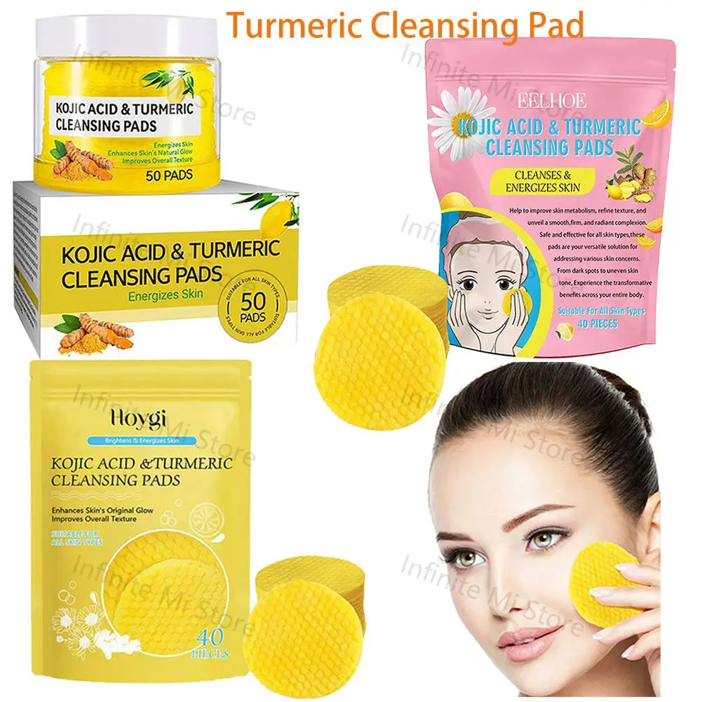 40/50pcs Turmeric Kojic Acid Cleansing Pads Exfoliating Pads Facial Sponges For Cleansing Exfoliating Daily Cleansing Skin Care - BlissFully