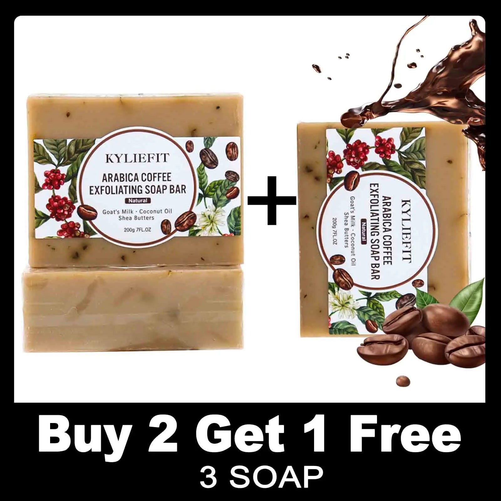Arabica Coffee Exfoliating Soap, Whitening, Clean Skin, Reduce Dark Spots, Enriched with Coconut Oil, Shea Butter, 200g/7 oz