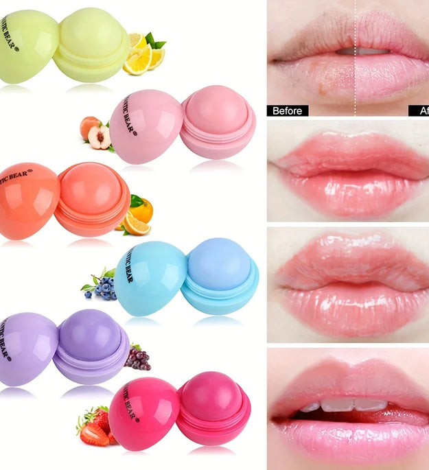 Cute Ball Shaped Lip Balm - Hydrating, Soothing, and Long-Lasting Lip Plumper with Non-Stick Cup for Preventing Frost Cracking a