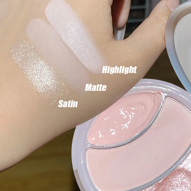 Highlighter Palette Pearlescent Matte 3-color Multi-use Mash Potato Facial Contour Powder Cream Natural 3D Face Brighten Makeup