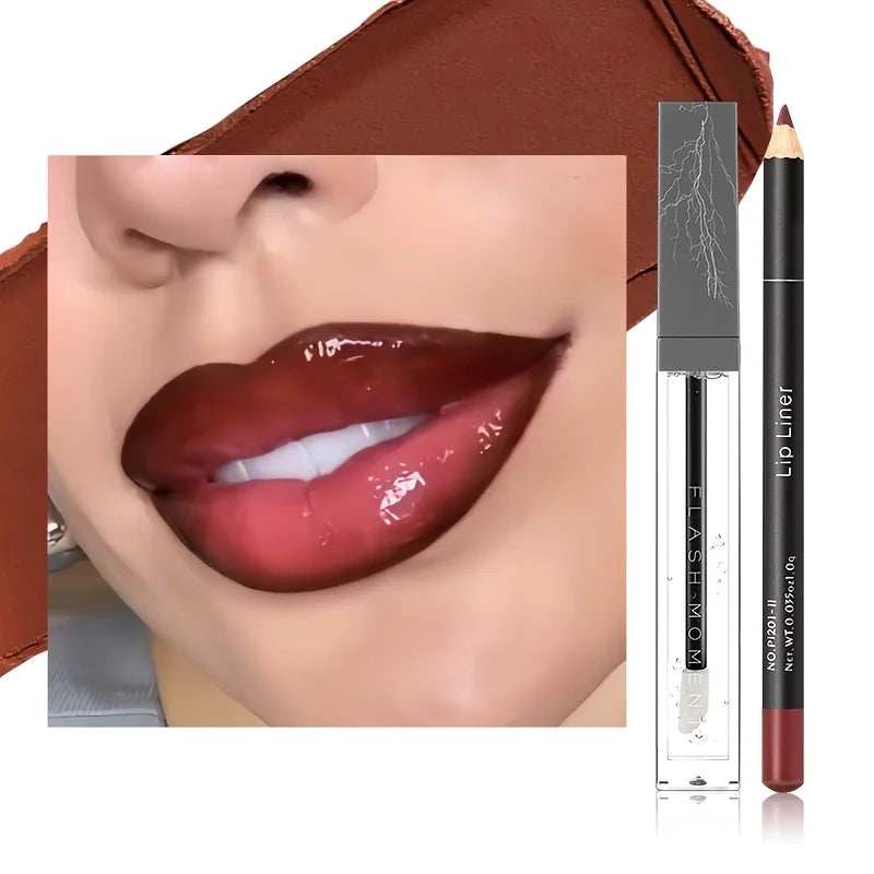 Hydrating Lip Makeup Duo Set -Infused Lip Liner & Transparent Lip Oil - Versatile, Long-Lasting Lip Contouring Paste Kit