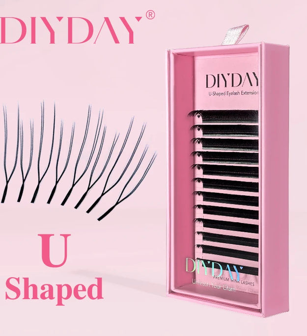 DIYDAY U-shaped YY Eyelash Extension Premium PBT Double Layer U Sahpe YY Lashes Ultra Soft Featherlight False Mink Eyelashes