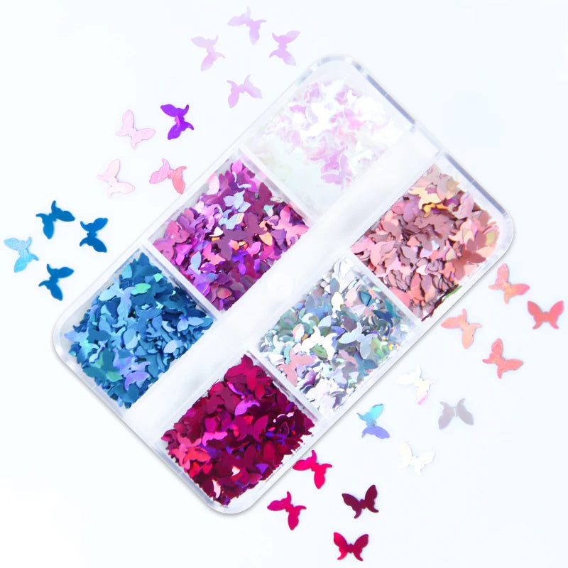 6Grids Holographic Square Nail Art Glitter Sequins Laser Ball Decoration Flakes Manicure Nails Supplies Professional Accessories