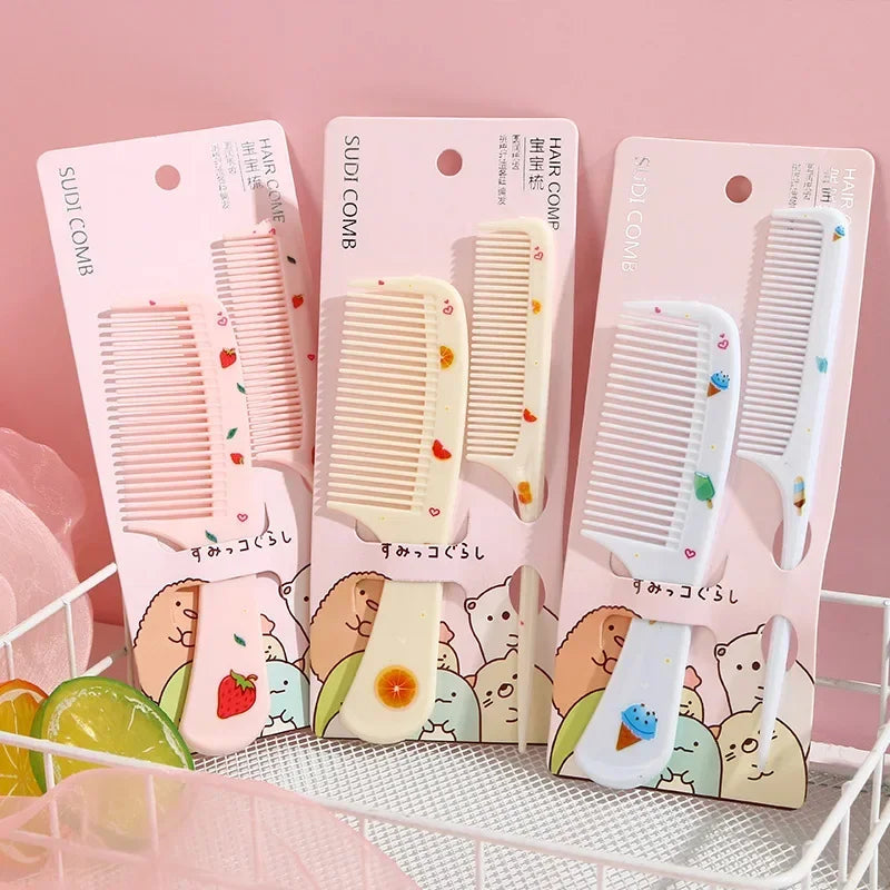 2pcs/set Cute Kids Hairdressing Supplies Comb Anti-static Pointed Tail Hair Brush for Girls Cartoon Strawberry Fruit Hairbrush
