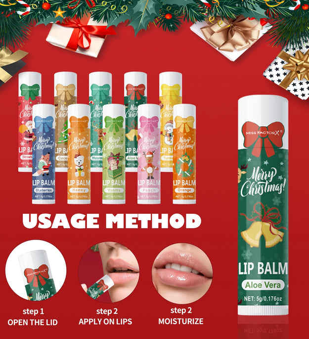 10PCS/Box Christmas gift box, lip balm set, deeply hydrating lip moisturizer, lip color brighten, gift to women