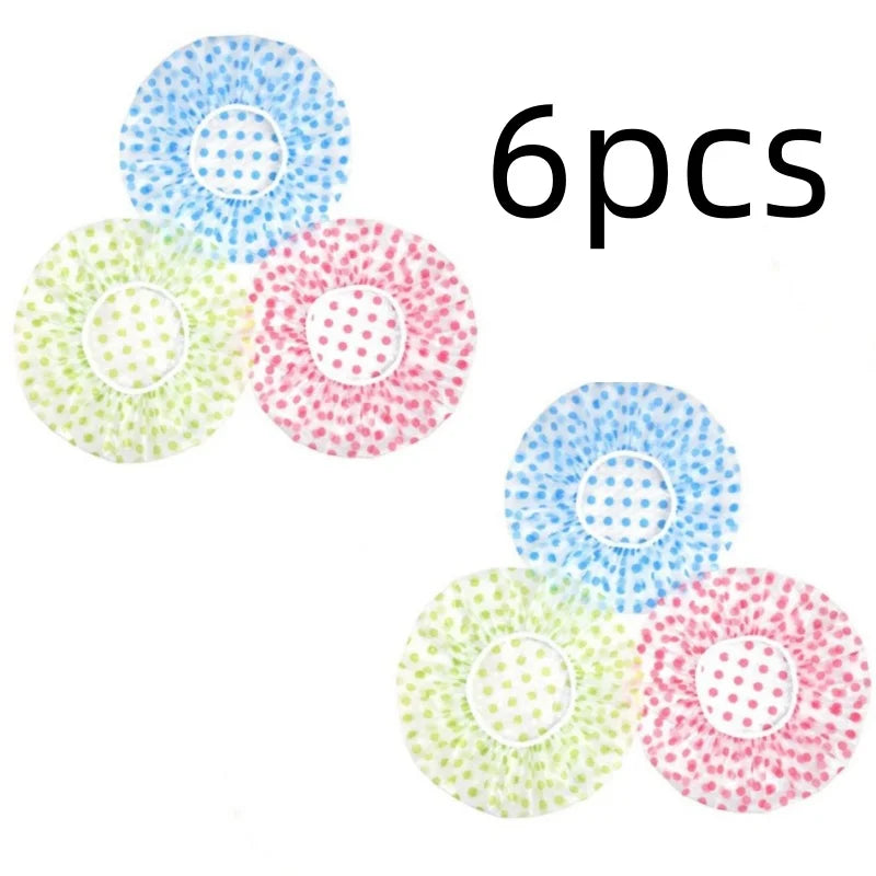 Waterproof Shower Cap Polka Dot Style Bath Hat Reusable Elastic Band Hair Caps Spa Hair Salon Supplies Bathroom Accessories