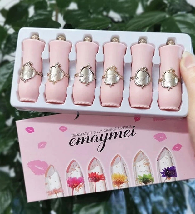 make up 6pcs Lipstick Set Flower Jelly Crystal Clear Long Lasting Lips Color Change Pink lip gloss Cosmetics