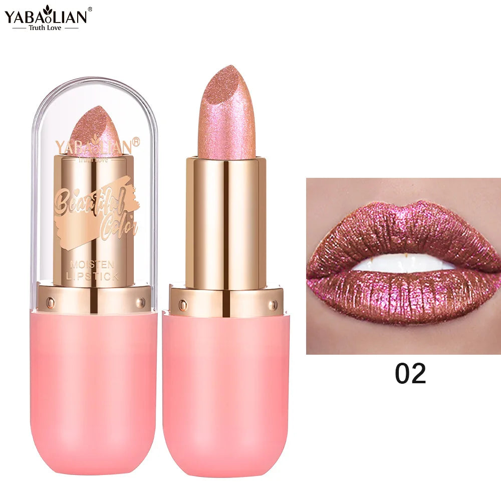 Metallic Violet Chameleon Lipstick Color Changing Matte Glitter Diamond Lipstick Waterproof Pearl Shine Lip Gloss Sexy Makeup