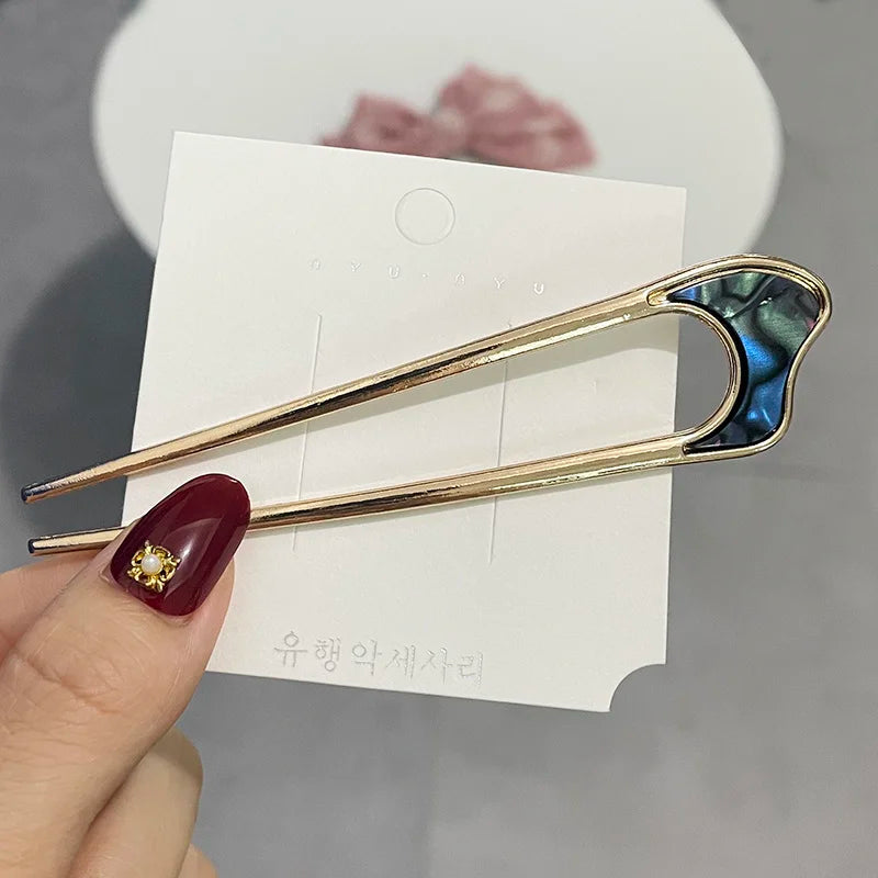 U-Shaped Hair Fork Fashion Tortoiseshell Acetate Hairpin Women Geometric Headwear Hair Sticks Girls New Hair Clips Accessories