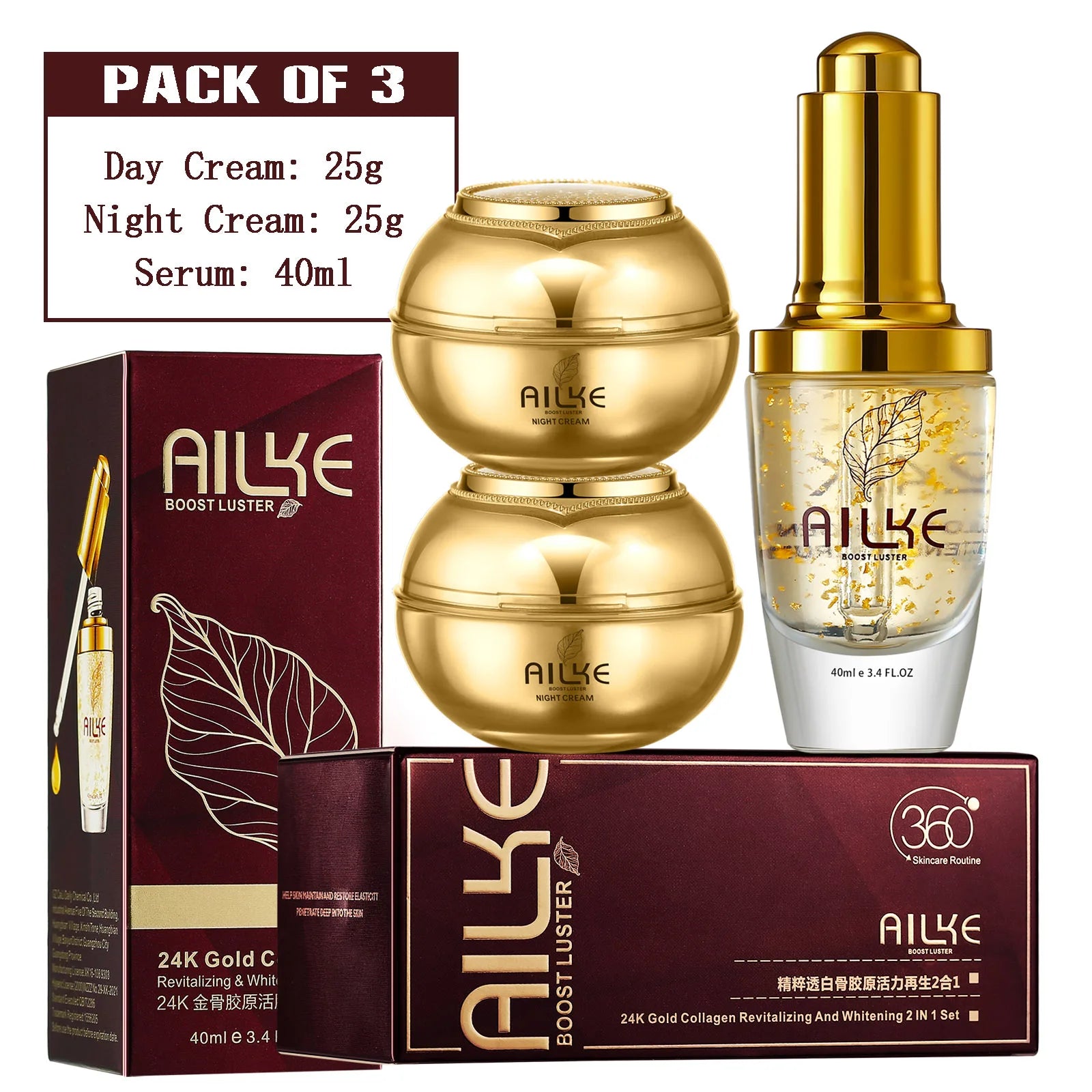 AILKE 24K Collagen Facial Whitening Set, Reduce Black Spots, Freckles, Brightening, Moisturizing Beauty Set For All Skin Types - BlissFully