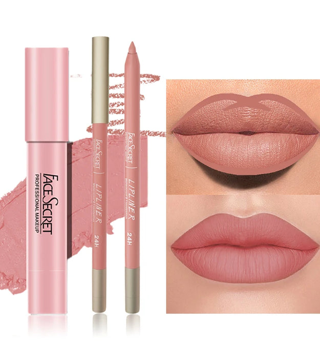 Matte Lipliner&Lipstick Set,Waterproof， Long Lasting Lip Makeup, Soft Matte Color Rendering,Women's Makeup Cosmetics