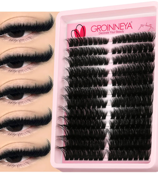 GROINNEYA Lashes Clusters Cat Eyelashes Wispy Individual Lashes Extensions Volume Fluffy Clusters Lashes DIY Eyelashes Makeup