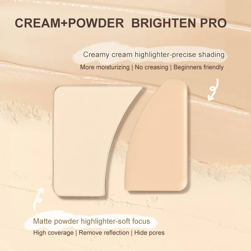 Judydoll Dual-Texture Highlighter Palette, Matte Powder & Cream Highlighter, Face Brightening for Glowing, Radiant Makeup Looks