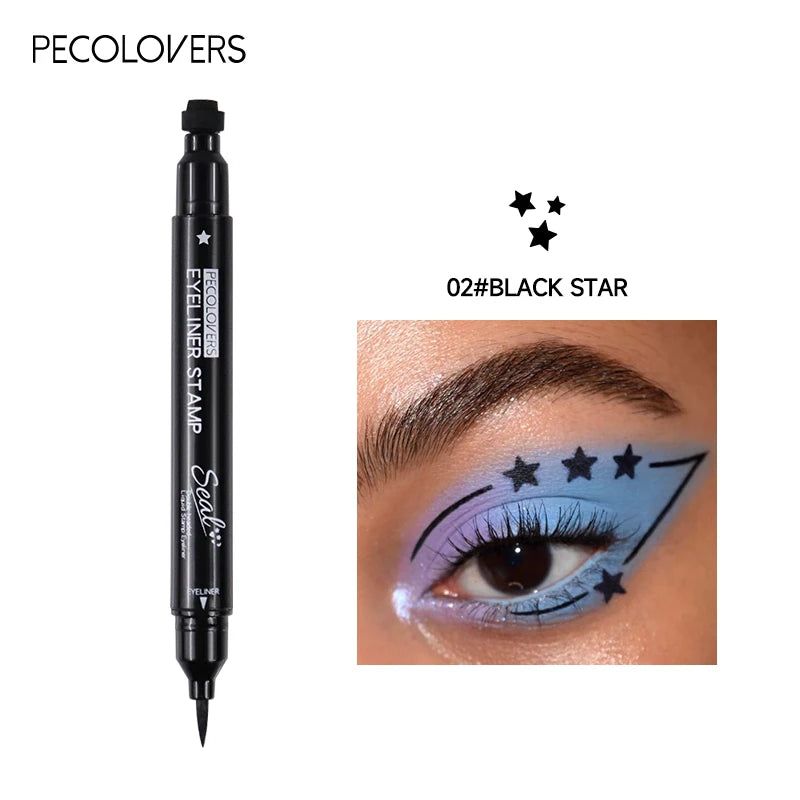 2 In 1 Black Liquid Eyeliner Double-head Moon Stamp Eye Liner Pencil Quick Dry Non-Smudge Long-lasting Easy to Use Eye Makeup