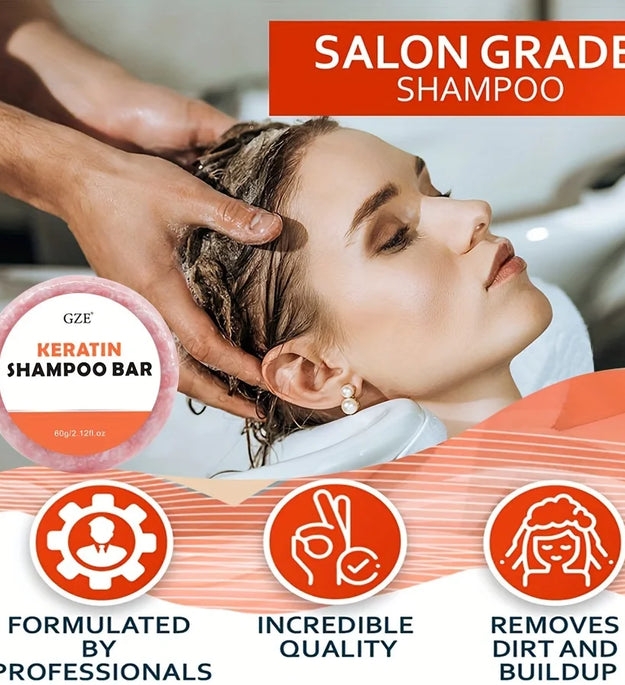 Keratin Shampoo Bar Soap - Salon Thickening for Dry, Damaged, Curly, Frizzy, Straight or Color Treated Hair - Anti Frizz Formula - BlissFully