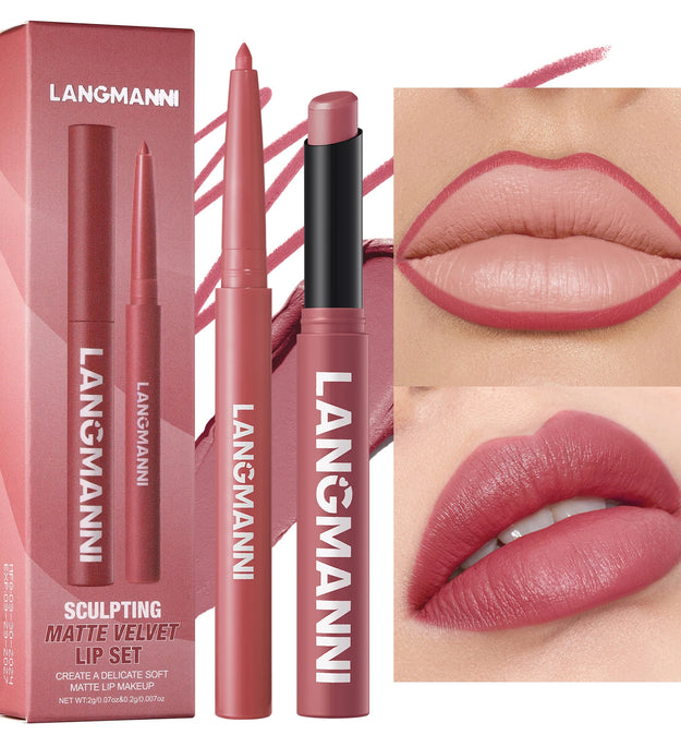 Integrated waterproof lipliner+lipstick lipstick lipstick set,no smudge,no fade,no cup,durable,easy to create a perfect makeup!