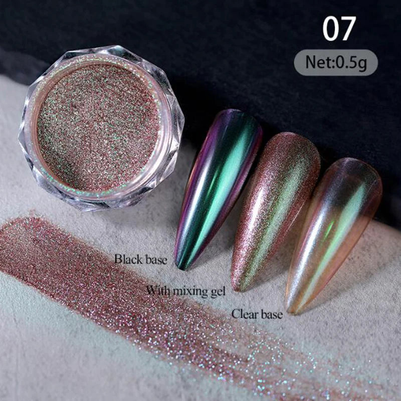 1Jars High-Gloss Plating Aurora Mirror Nail Powder Net0.5g Moonlight Pearl White Rubbing Powder Super-Shiny Manicure Chrome Dust