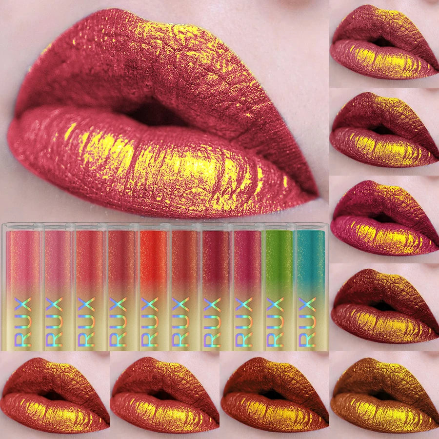 14 Colors Bold Intense Glitter Metallic Lip Gloss Pearlescent Lip Tint,Long Lasting Liquid Lipstick Makeup Gifts for Women Red