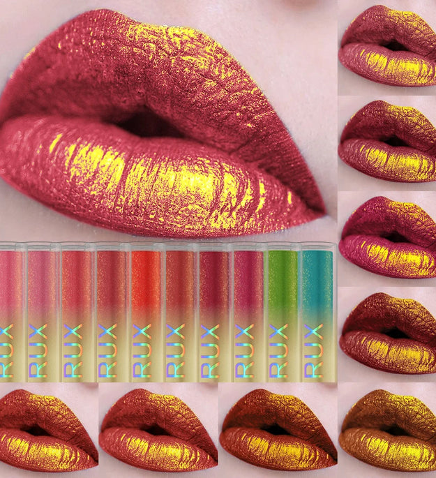 14 Colors Bold Intense Glitter Metallic Lip Gloss Pearlescent Lip Tint,Long Lasting Liquid Lipstick Makeup Gifts for Women Red