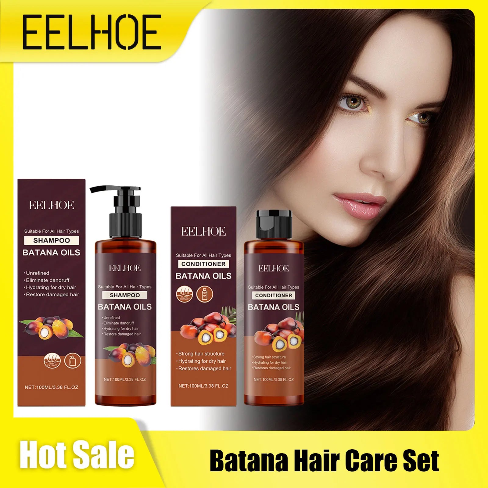 Batana Oil Shampoo Conditioner Set Oil Control Anti Dandruff Scalp Hair Treatment Split Ends Anti Frizz Hair Loss Hair Care Set - BlissFully