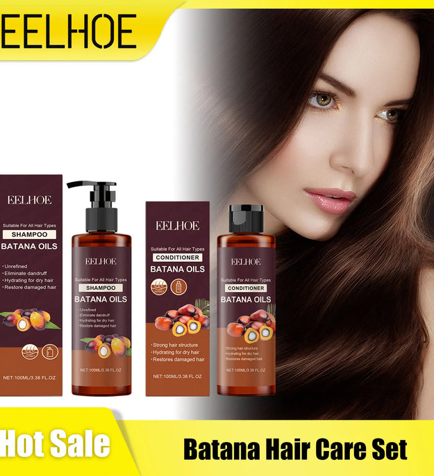 Batana Oil Shampoo Conditioner Set Oil Control Anti Dandruff Scalp Hair Treatment Split Ends Anti Frizz Hair Loss Hair Care Set - BlissFully