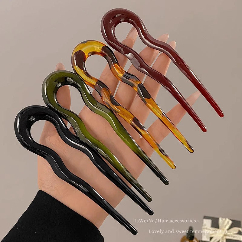 U-Shaped Hair Fork Fashion Tortoiseshell Acetate Hairpin Women Geometric Headwear Hair Sticks Girls New Hair Clips Accessories
