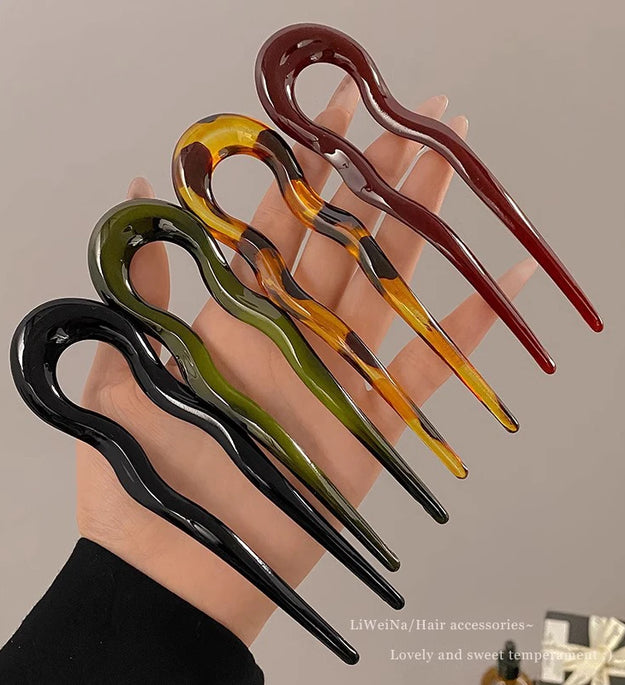 U-Shaped Hair Fork Fashion Tortoiseshell Acetate Hairpin Women Geometric Headwear Hair Sticks Girls New Hair Clips Accessories