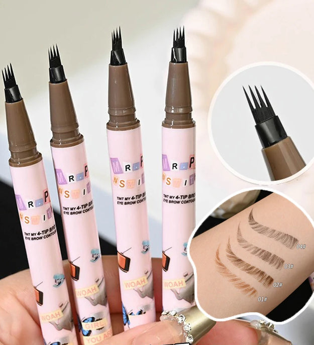 4 Colors Eyebrow Pen Waterproof 4 Fork Tip Eyebrow Tattoo Pencil Cosmetic Long Lasting Natural Dark Brown Liquid Eye Brow Pencil