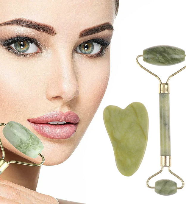 Natural Rose Jade Roller Face Massage Gua Sha Board Jade Massager Body Facial Eye Scraping Acupuncture Face Lift