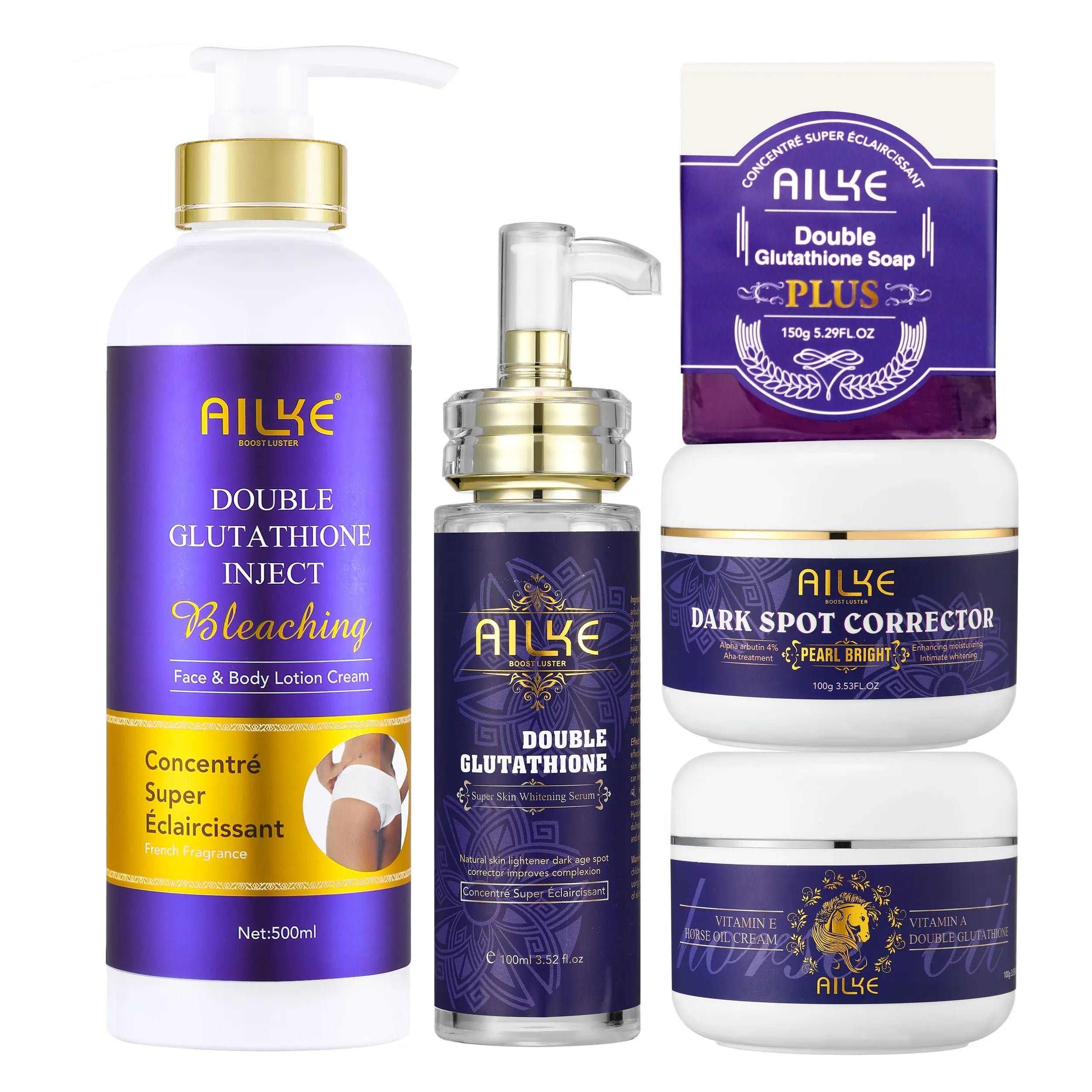 AILKE Glutathione 5-in-1 Women Skin Care Kit, With Body Lotion,  Serum, Dark Spot Removal Cream, Body Cream, Brightening Soap - BlissFully
