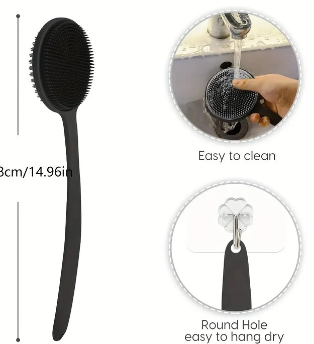 Silicone Back Scrubber Brush for Shower  Long Handle Body Deep Cleansing and Exfoliating Massage Double-Sided Soft Bristles