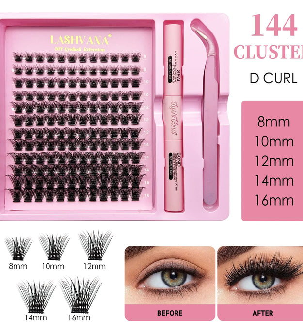 LASHVANA Lash Clusters Kit DIY Lash Extension Kit Individual Lashes Cluster with Lash Bond & Seal & Remover EyeLashes Extension