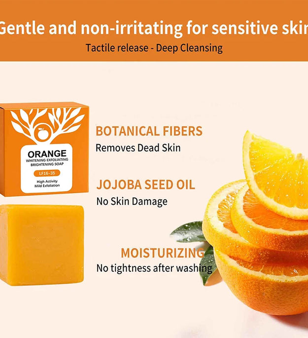 100g Orange Enzymes Mild Exfoliating Brightening Soap Bar,Face Body Gentle Cleansing Hydrating Moisturizing,Smooth Tender Skin