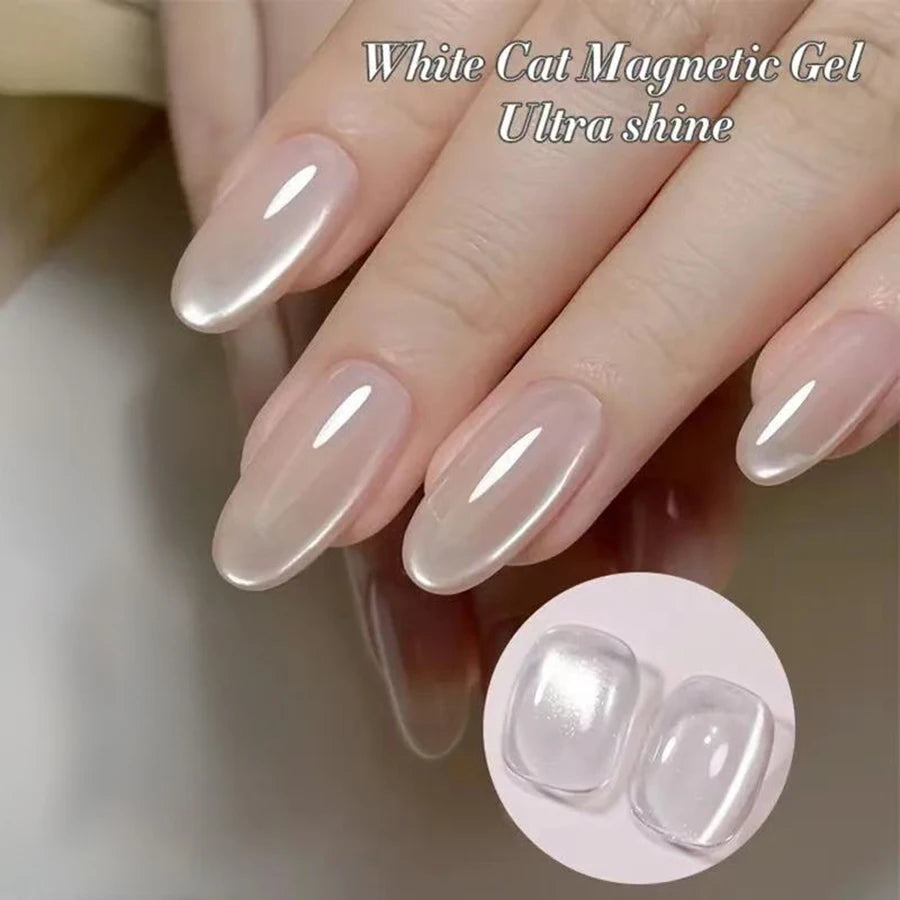 1-8pcs TC Flow Light White Cat Eye Gel Nail Polish Ultra Shine Soak Off UV Gel Mirror Glass Cat Magnet Gel Varnish Nail Supplies