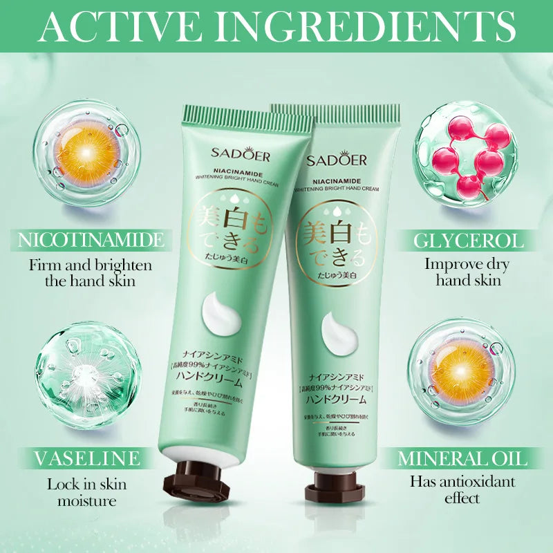 1pcs/2pcs SADOER Nicotinamide Hand Cream Anti-Drying Crack Moisturizing Brightening Repairing Hand Creams For Hands Skin Care