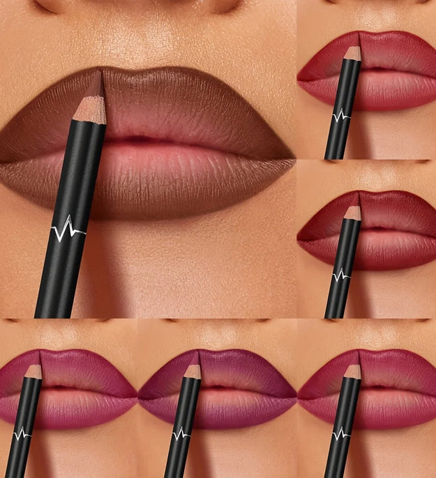 Pudaier 6-Color Waterproof Matte Lip Liner - Long-Lasting, Non-Transfer Formula, Matte Finish, 6 Versatile Shades