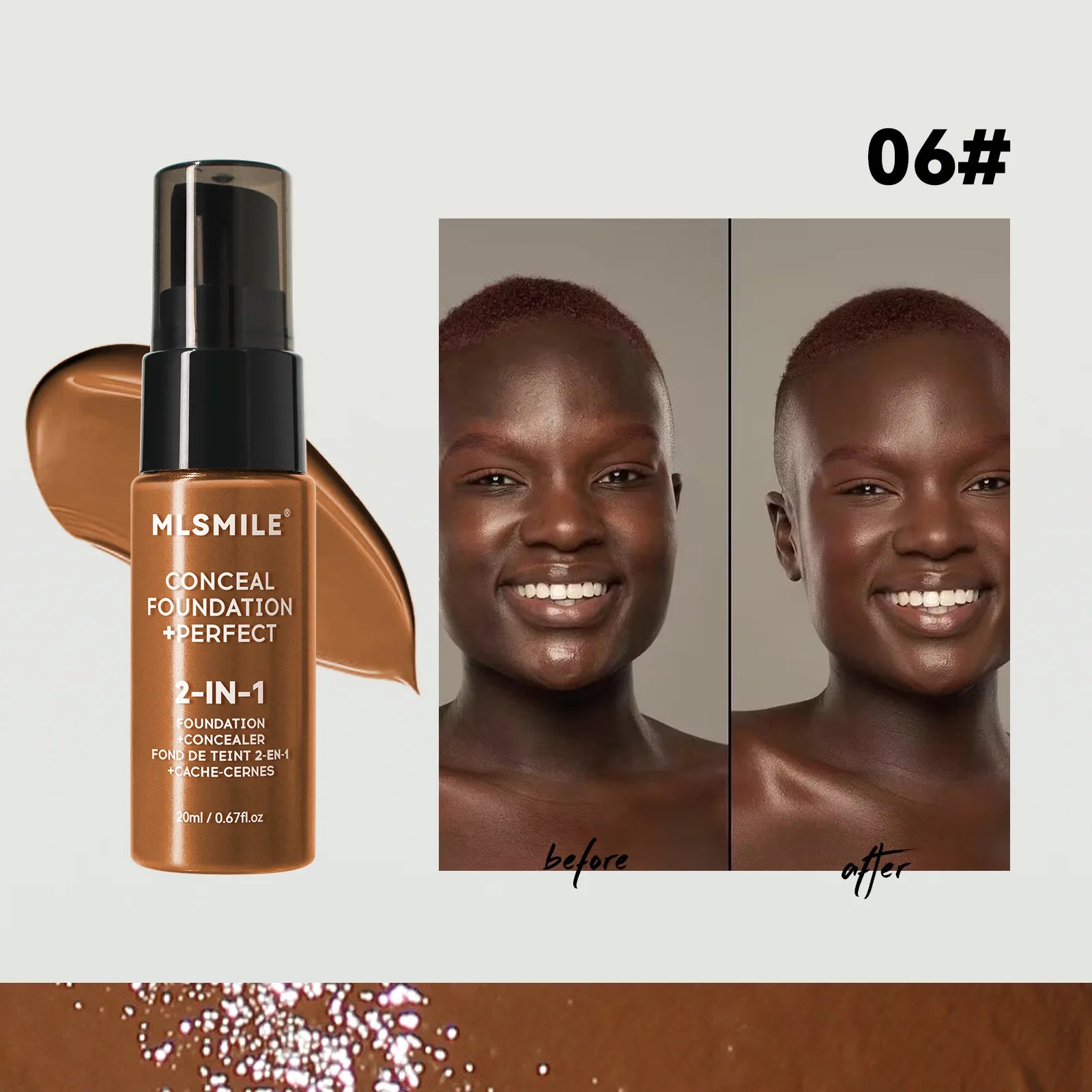 MLSMILE 6 color Powder Foundation long-Lasting Waterproof, Moisturing Sweat resistant and easy to open Oil-control concealer